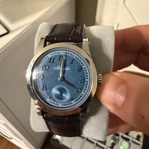 Militado ML01 Silver Case with Blue Texture Dial and Dark Brown Strap